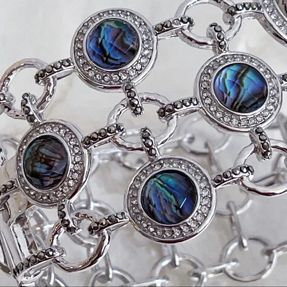 Silver Tone Hematite Labradorite CZ Cuff Bracelet